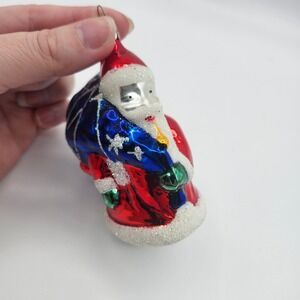 Czech Blown Glass Santa Claus Ornament Red Blue‎ Gift Sack Vintage  Holiday